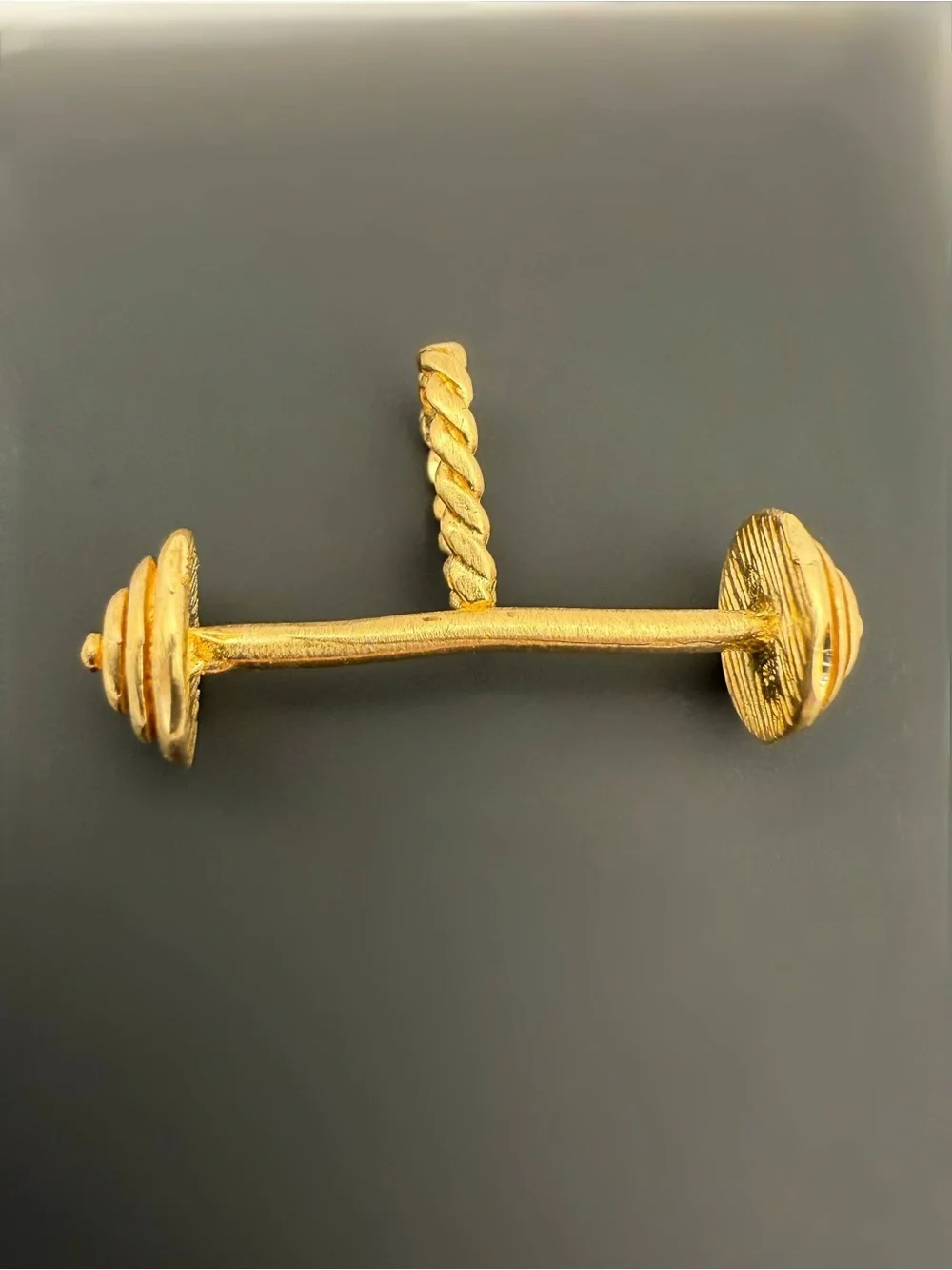 14k Solid Yellow Gold Diamond Cut 3D Barbell Weight Lifting Dumbbell Charm Penda